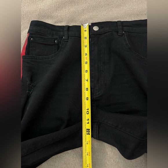 Amiri Jeans 34 Glitter Track Jeans Black With Red Stripe Men's Skinny Distressed - Picture 12 of 14